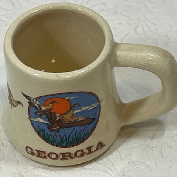 VTG Georgia Geese Flying At Sunset Design Mini Coffee Cup/ Mug 2" Tall - Picture 6 of 12